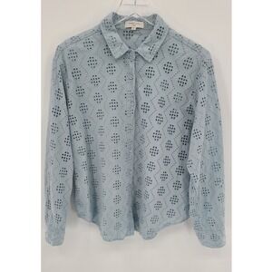 Habitual Cottaegcore Women Eyelet Shirt Size Small Blue Coastal Grandma Resort